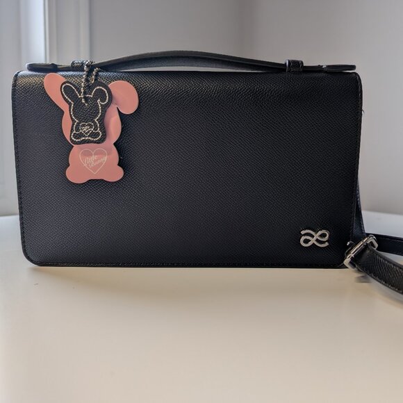 Convertible Handbag & Shoulder Bag - Black Synthetic Leather Detachable Strap - Picture 1 of 3